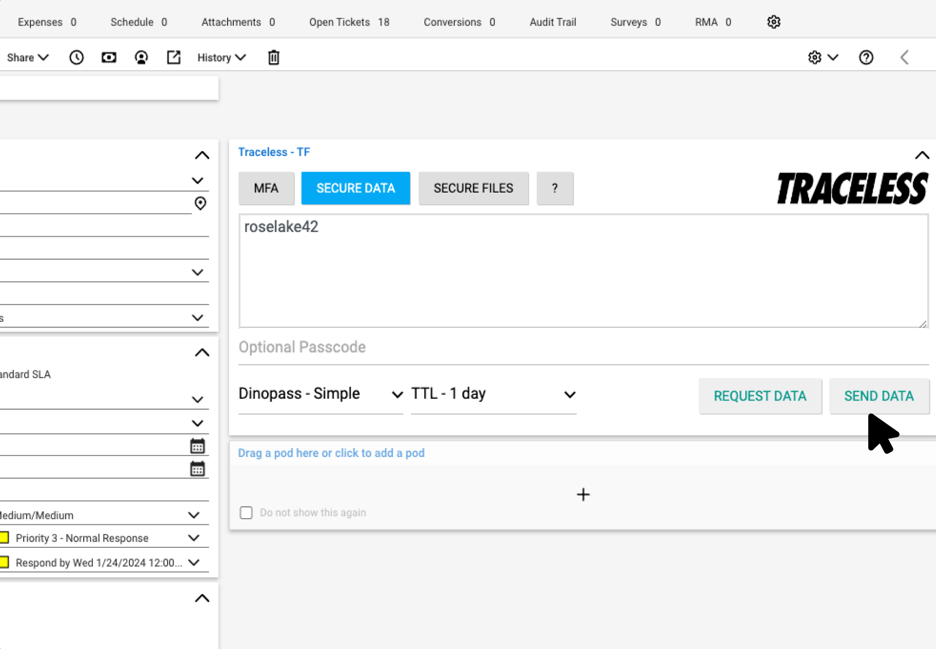 Send and Request Data 2 traceless